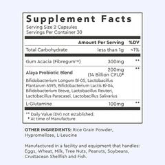 Glutamine ingredient close-up from Alaya Naturals supplement label.