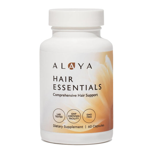 Alaya Naturals Hair Essentials bottle-front view for daily hair care support.