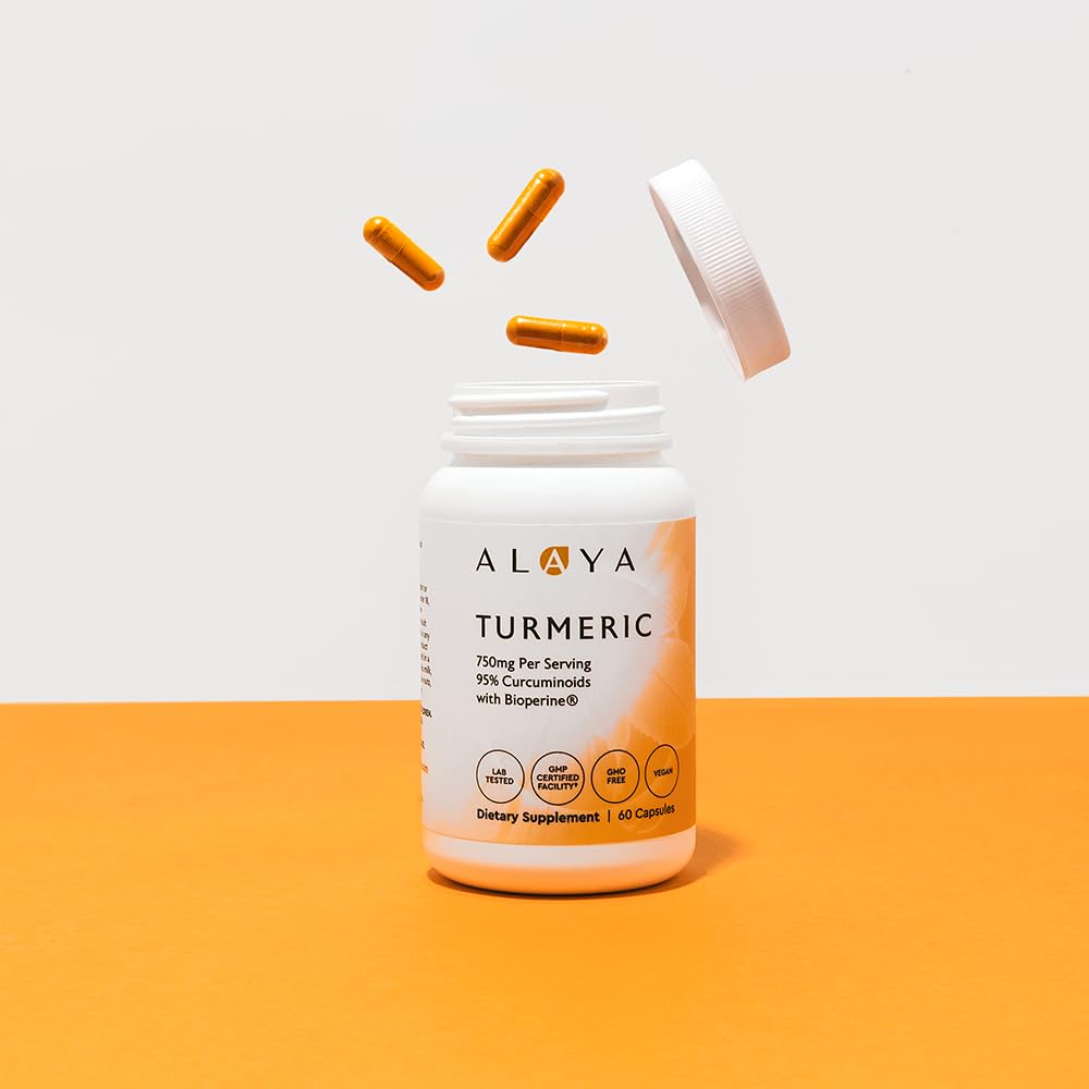 Alaya Naturals lab-tested, non-GMO vegan turmeric label.