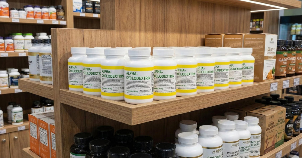 Albochemicals Alpha Cyclodextrin Capsules in travel setup, easy to carry on the go