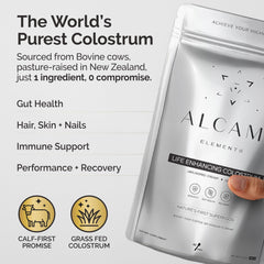 alcami elements colostrum scoop with bottle for daily convenience.