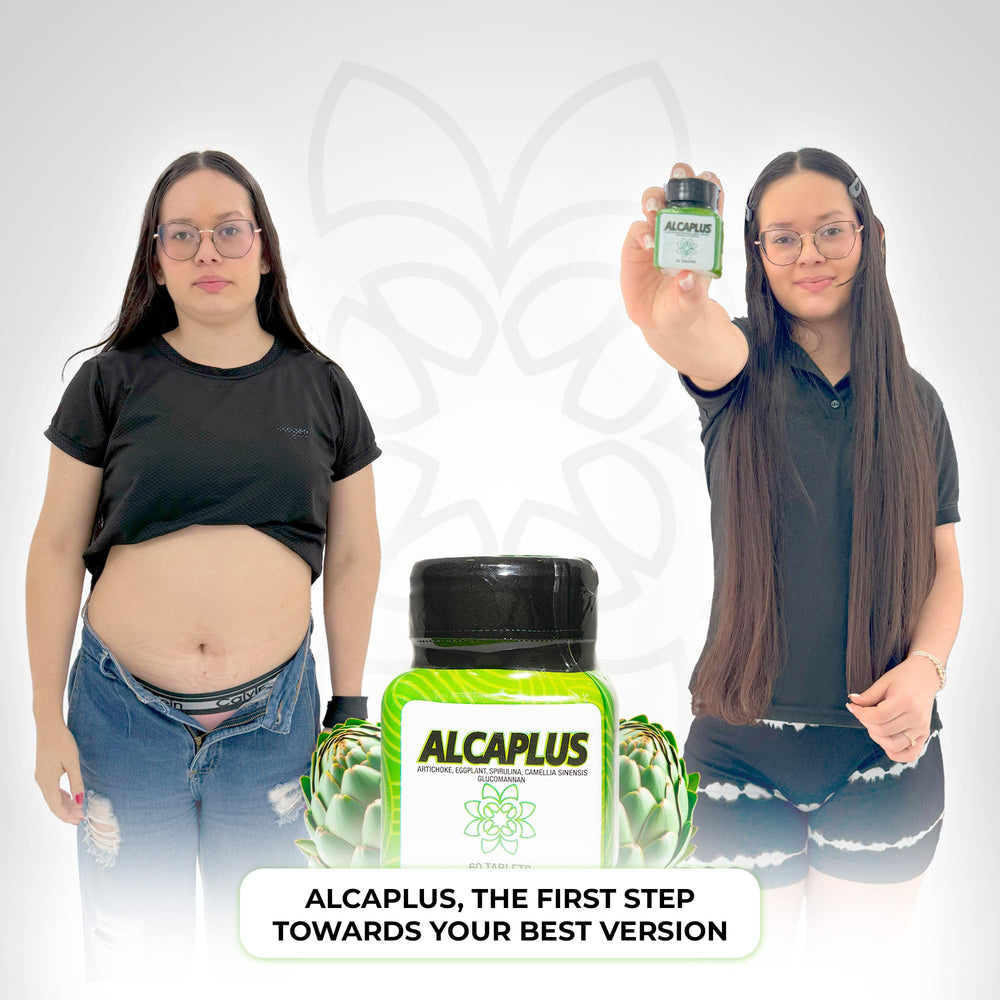 ALCAPLUS glucomannan powder beside measuring spoon for fullness cues.