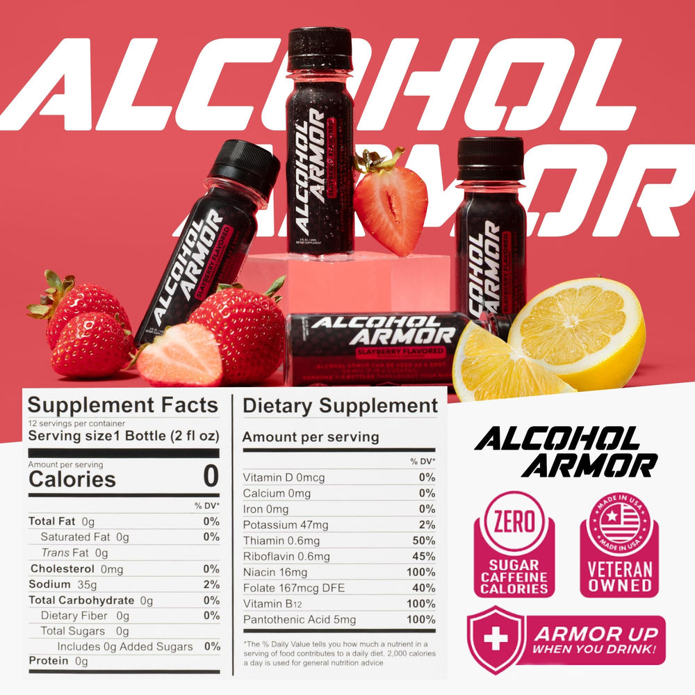 Alcohol Armor Recovery Shot 12-pack on display for easy recovery planning.