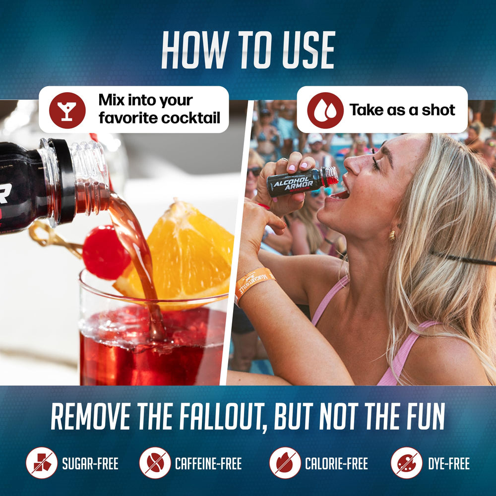 Alcohol Armor Recovery Shot ingredients—DHM and milk thistle for potential liver support.