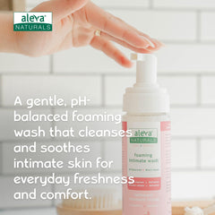 Aleva Naturals product label close-up highlighting a pH-balanced formula for sensitive skin.