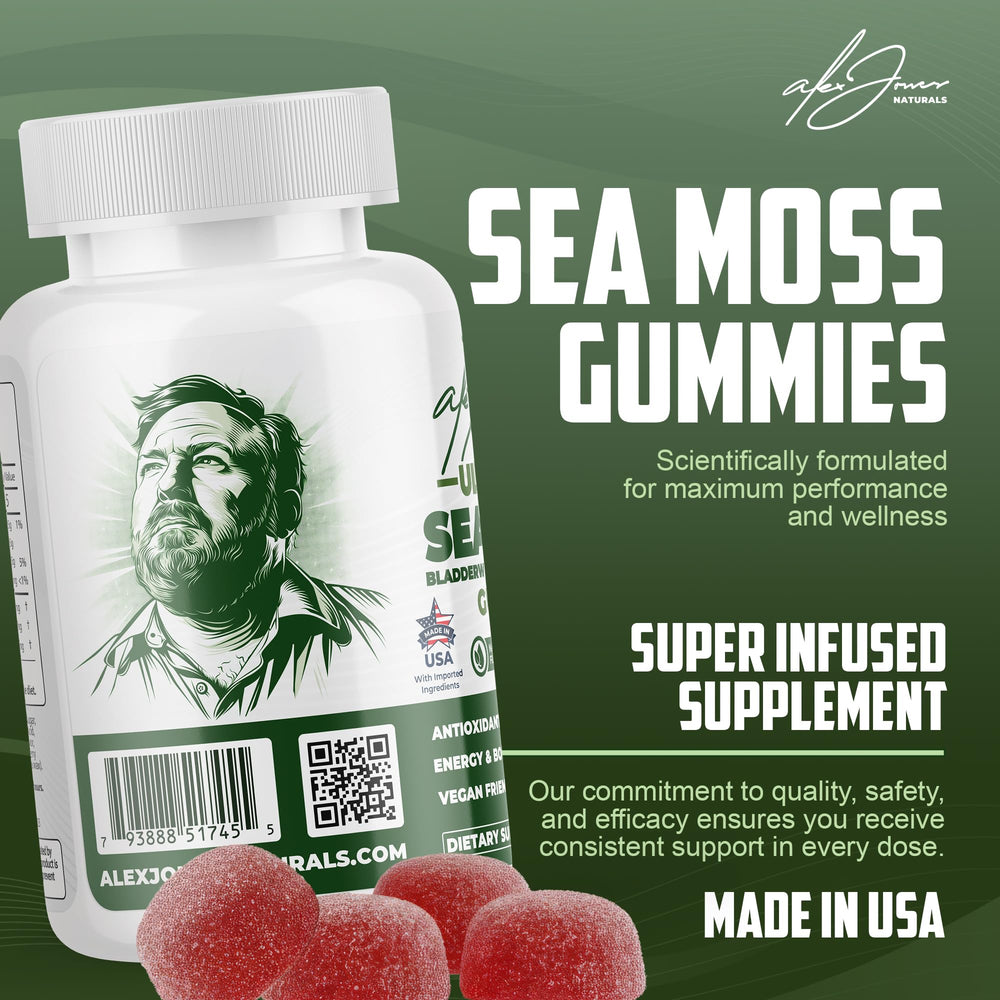 Alex Jones Naturals bladderwrack burdock jar emphasizes plant minerals for balanced nutrition