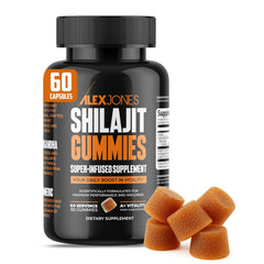 Alex Jones Naturals Shilajit Gummies bottle front for daily energy support.
