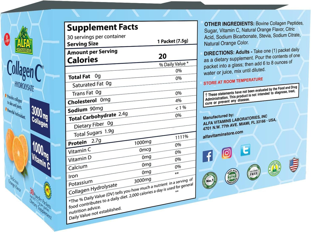 ALFA VITAMINS Collagen C Peptides sachet open shows portable on-the-go nourishment