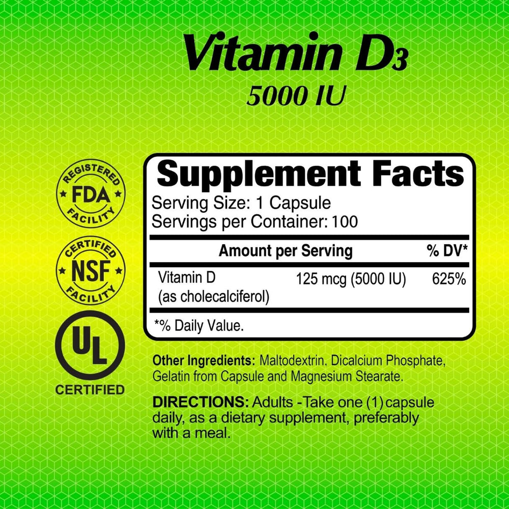 ALFA VITAMINS Vitamin D3 capsules promoting bone health and calcium uptake.