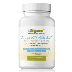 Algonot NeuroProtek Low Phenol bottle shows natural antioxidant blend for daily use