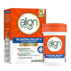 Align Bloating Relief bottle pour shows easy daily dosing for digestive support