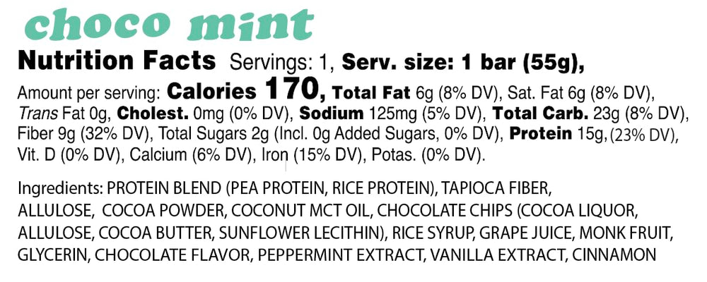 Alio Choco Mint bar cross-section showing texture and protein boost.