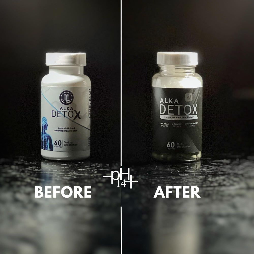AlkaDetox bottle closeup showing packaging for daily use.