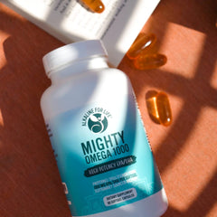 Mighty Omega 1000 third-party tested packaging signals purity and reliable quality.