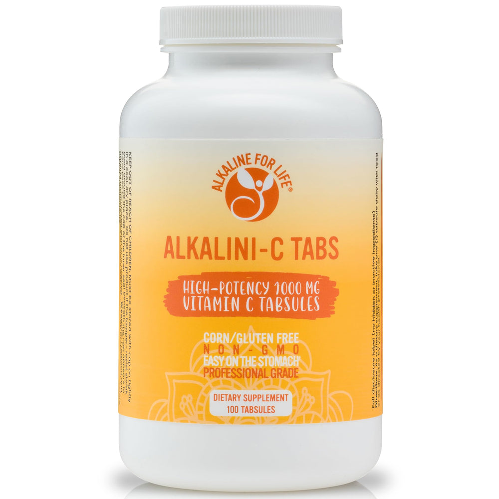 Alkalini-C Tabs bottle front view showing 1000 mg vitamin C per tablet for daily alkalizing support