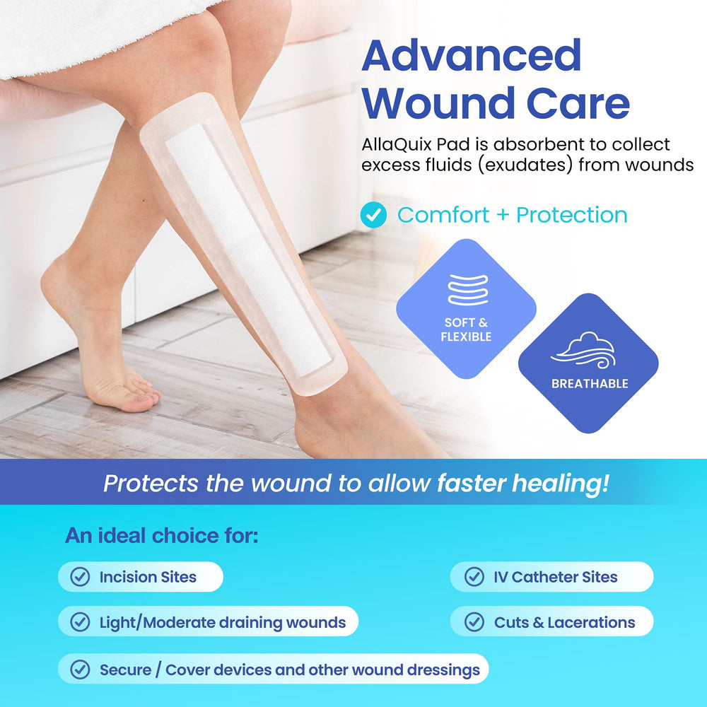AllaQuix soft breathable latex-free dressing contours to skin for gentle wear.