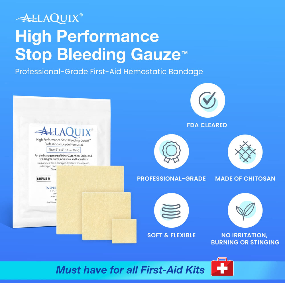AllaQuix sterile-wrapped gauze pad ready for emergencies.