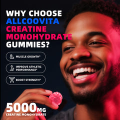 Allcoovita Creatine Gummies close-up texture highlighting chewy consistency for strength and endurance