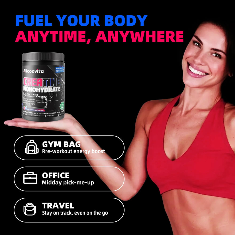 Allcoovita Creatine Gummy flavor shot emphasizes raspberry and blueberry appeal