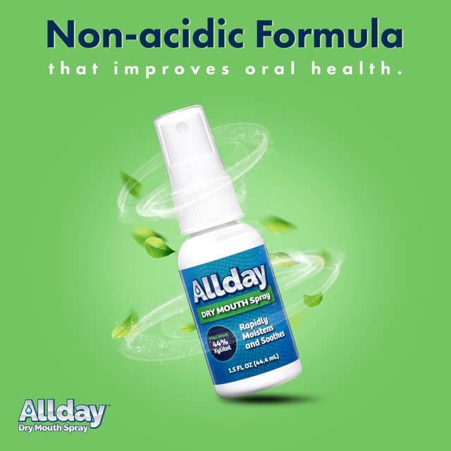 Allday Dry Mouth Spray USA made label signals domestic production quality.