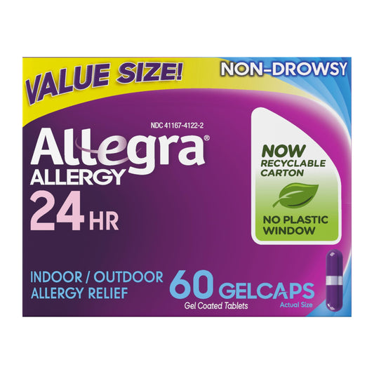 Allegra bottle pour shows easy daily allergy relief on the go.
