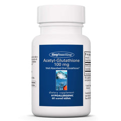 Allergy Research Group acetyl-glutathione bottle with 60 tablets for daily use.