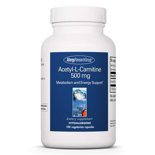 Allergy Research Group Acetyl-L-Carnitine 500mg bottle for daily energy support.