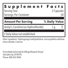 Allergy Research Group Acetyl-L-Carnitine label view shows transparency.