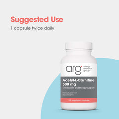 Allergy Research Group Acetyl-L-Carnitine bottle in packaging scene.