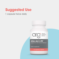 Allergy Research Group Aller-Aid L92 ingredient panel shows Indian Frankincense and boswellic acids.