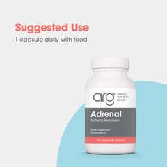 Allergy Research Group ARG Adrenal Cortex label close-up showing ingredients and purity