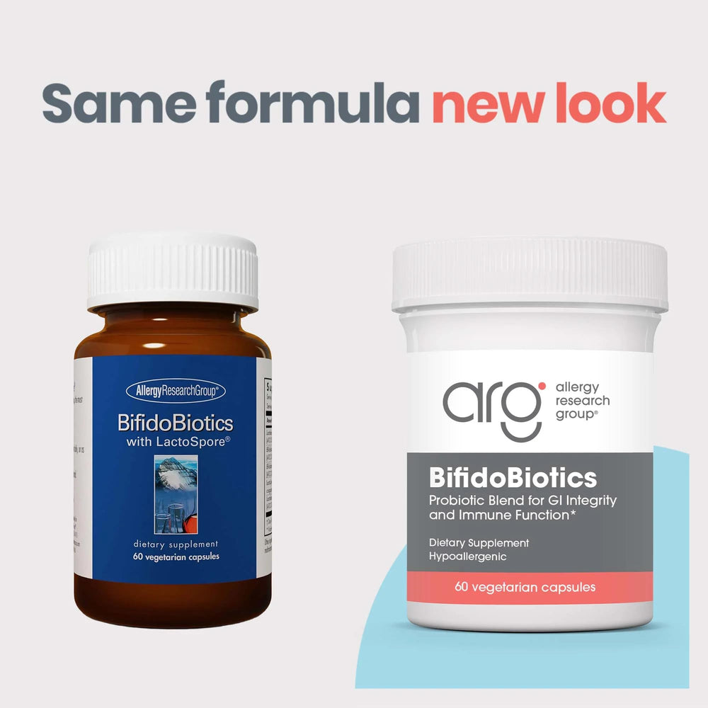 ARG BifidoBiotics bottle pouring capsules illustrates easy daily intake.