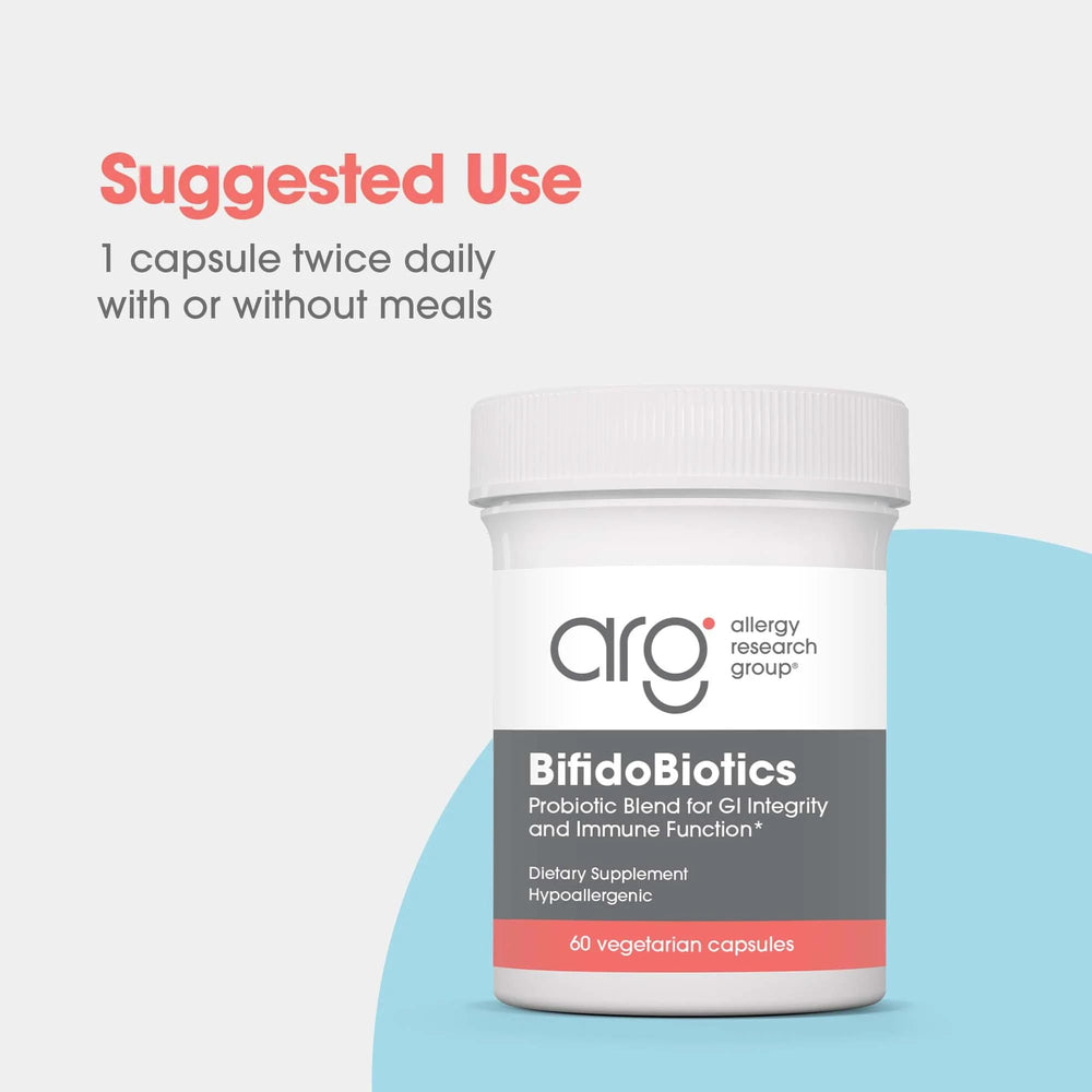 ARG BifidoBiotics ingredients list emphasizes bifidobacteria including B. lactis for intestinal balance.