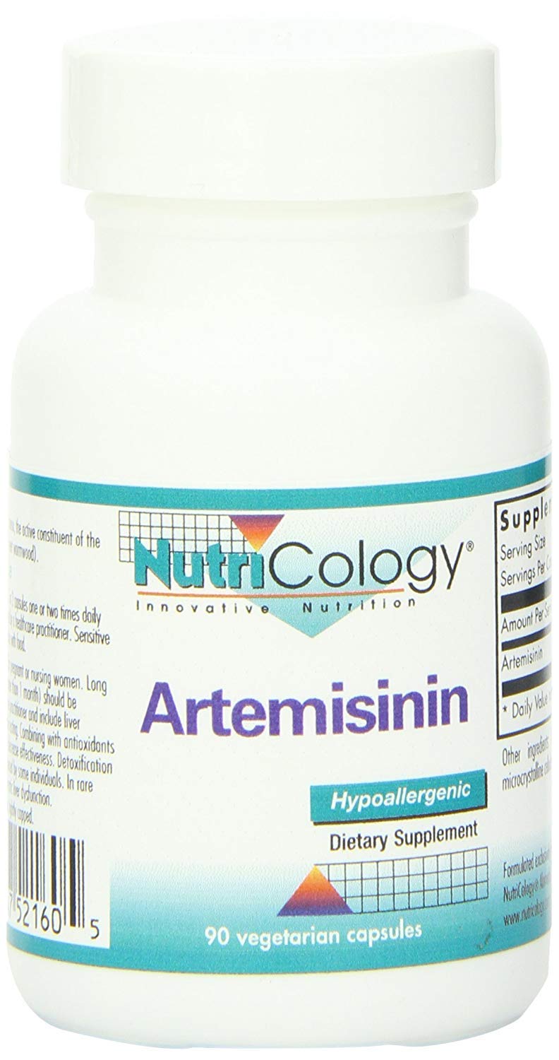 Allergy Research Group Artemisinin capsules bottle showing thujone-free GI balance support.