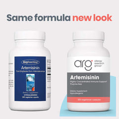 Allergy Research Group Artemisinin capsules presented as a vegetarian supplement.