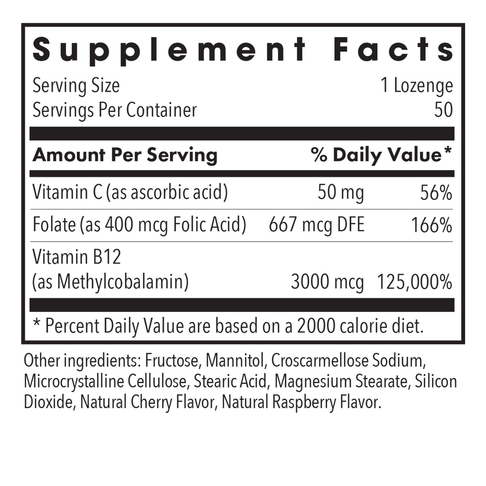 Allergy Research Group B12 lozenge under-tongue package, convenient absorption