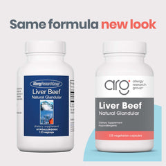 Close-up of Allergy Research Group beef liver capsules for nutrient-rich support.