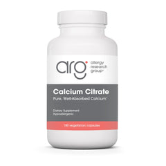 Allergy Research Group Calcium Citrate bottle highlights high-absorption calcium for daily bone support.