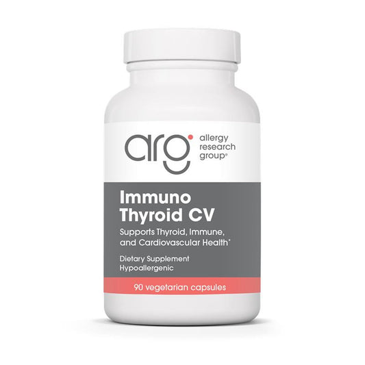 Allergy Research Group Immuno Thyroid CV bottle shown for daily thyroid and immune support.