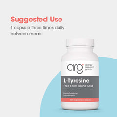 Allergy Research Group L-Tyrosine daily-use bottle shows straightforward dosing.