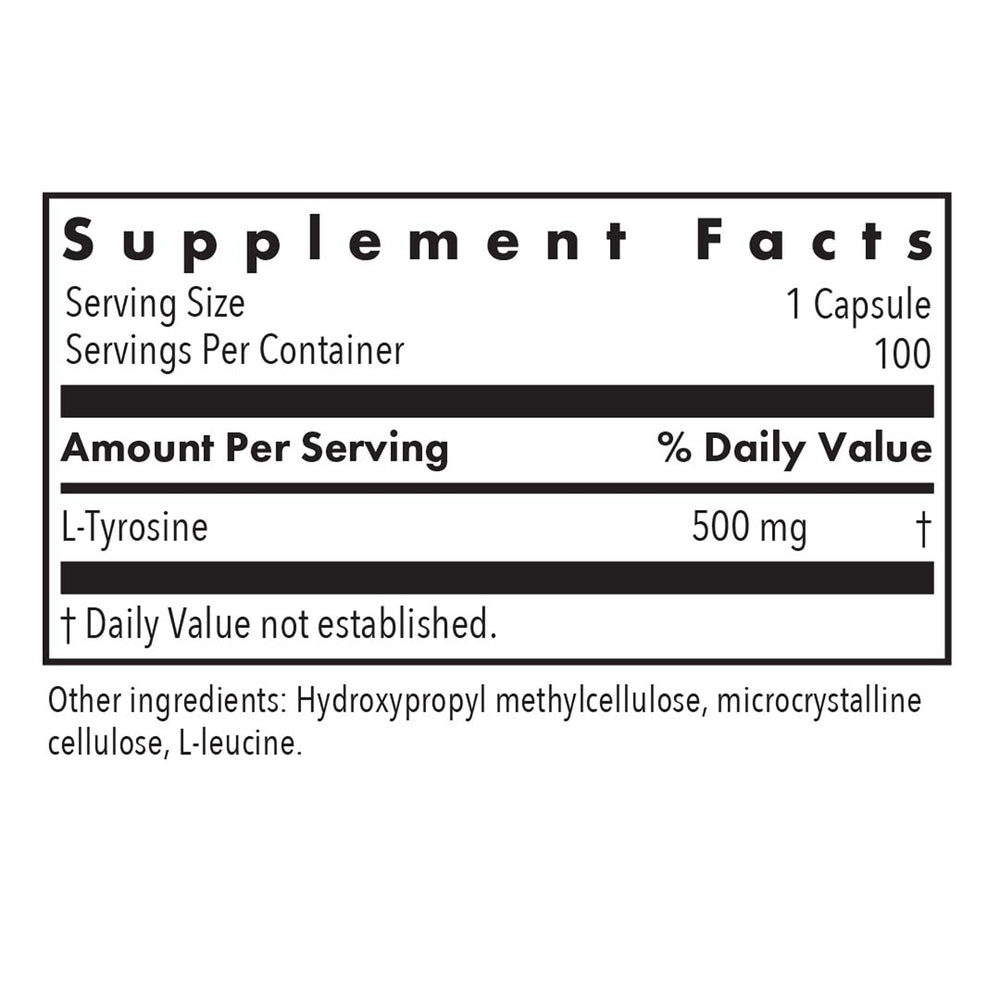 Allergy Research Group L-Tyrosine label design, emphasizing hypoallergenic formulation.