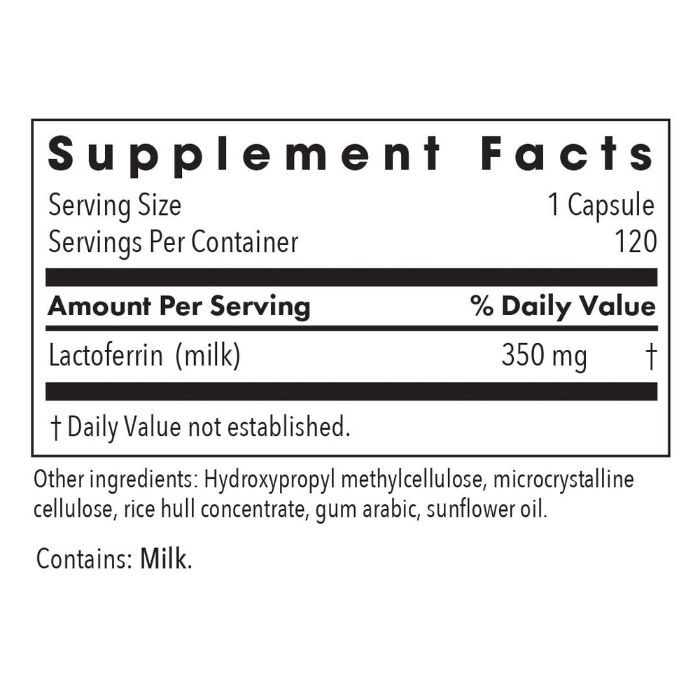 Lactoferrin label from Allergy Research Group highlighting hypoallergenic ingredients.