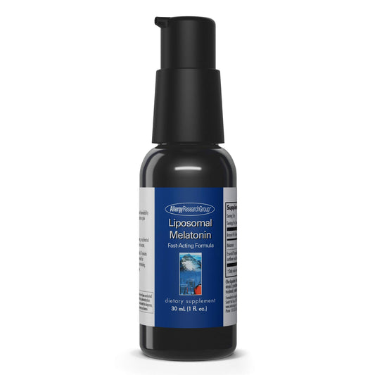 Allergy Research Group Liposomal Melatonin Spray bottle front shows a fast-acting sleep aid