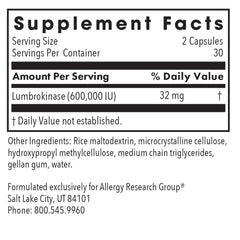 ARG Lumbrokinase daily dosage image shows two capsules twice daily.
