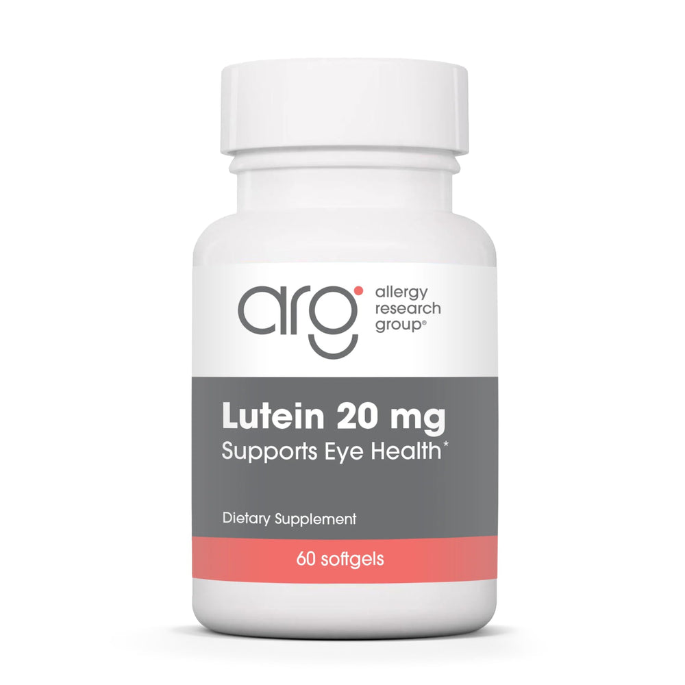 Allergy Research Group Lutein bottle front supports eye health.