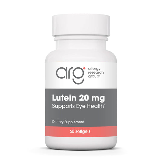 Allergy Research Group Lutein bottle front supports eye health.