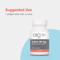 Allergy Research Group Lutein bottle packaging emphasizes vegetarian formula.