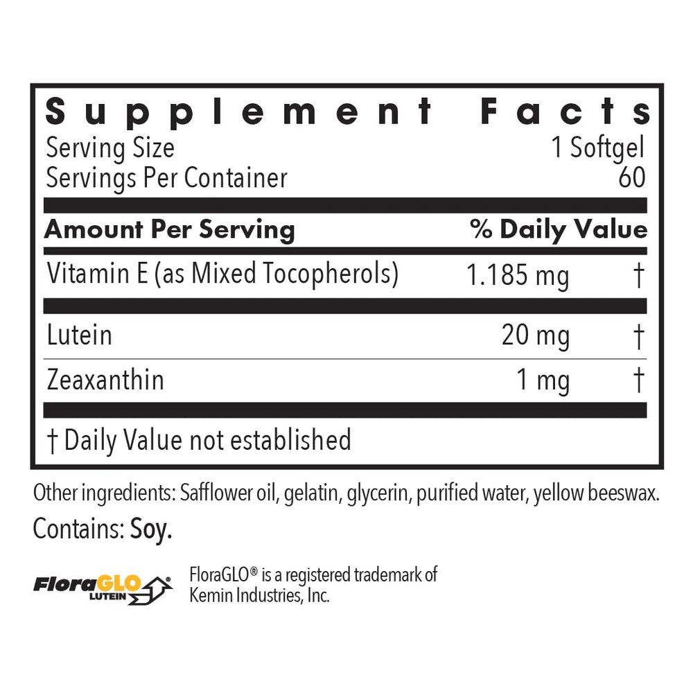 Allergy Research Group Lutein capsules closeup showing purity and quality.