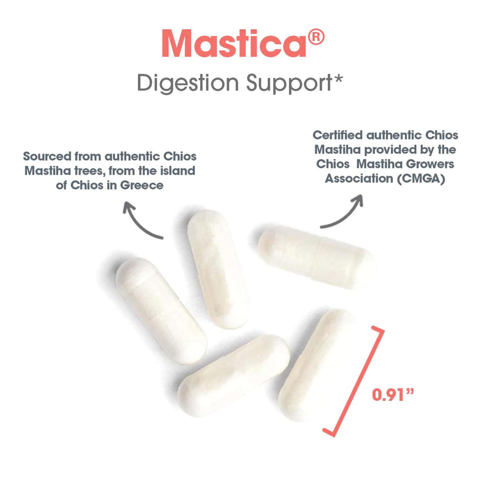 Allergy Research Group Mastica capsules being poured, illustrating convenient daily supplementation.