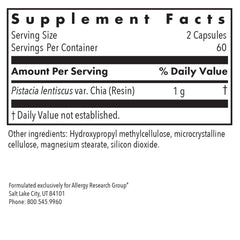 Allergy Research Group Mastica label confirms Chios origin and CMGA certification